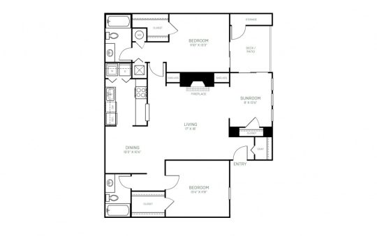 floor plan of a two bedroom apartment at The  Hargrove at Southpoint